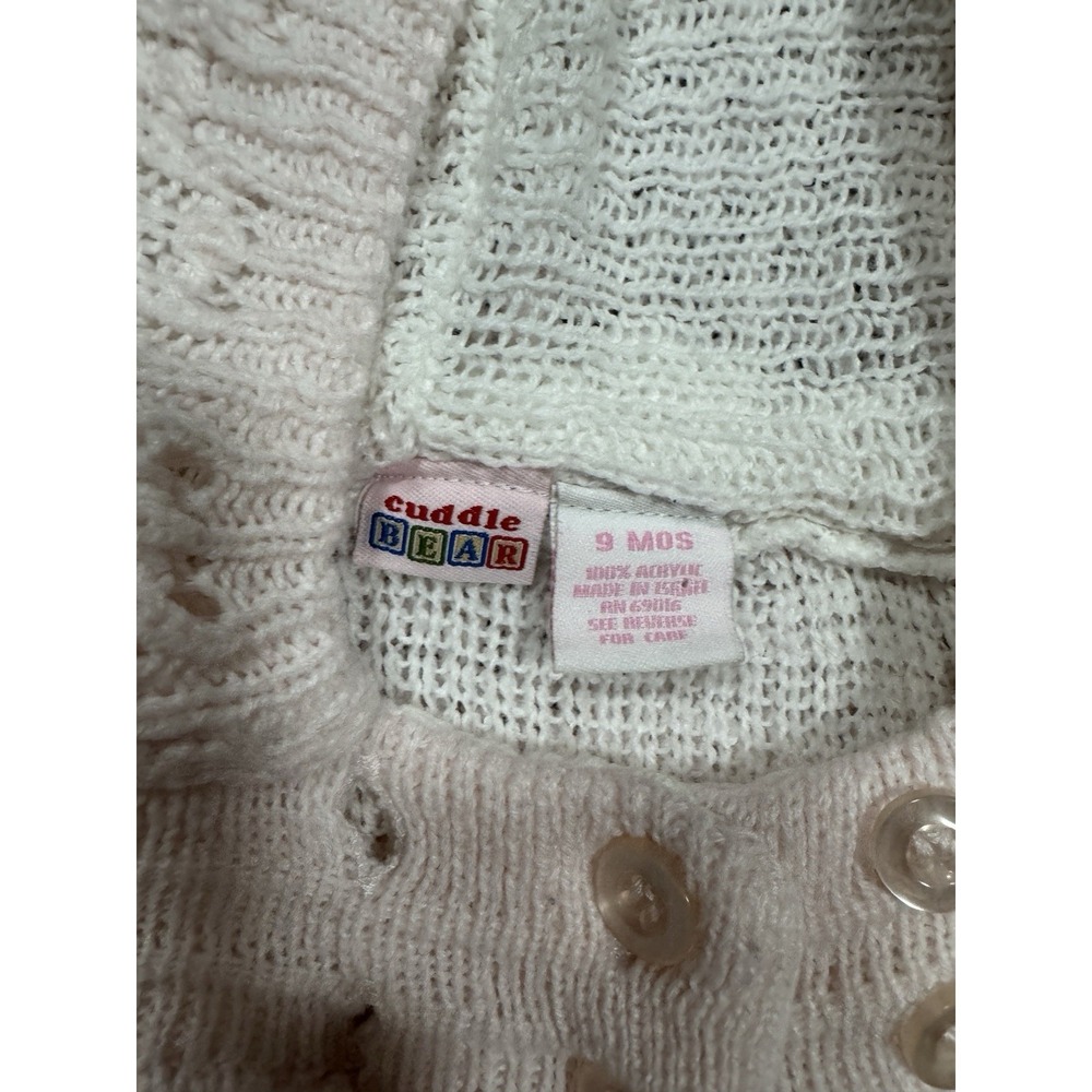 Vintage Cuddle Bear Cardigan Sweater Jacket Baby Girl's Size 9 Mon Pink Cream - Picture 2 of 6
